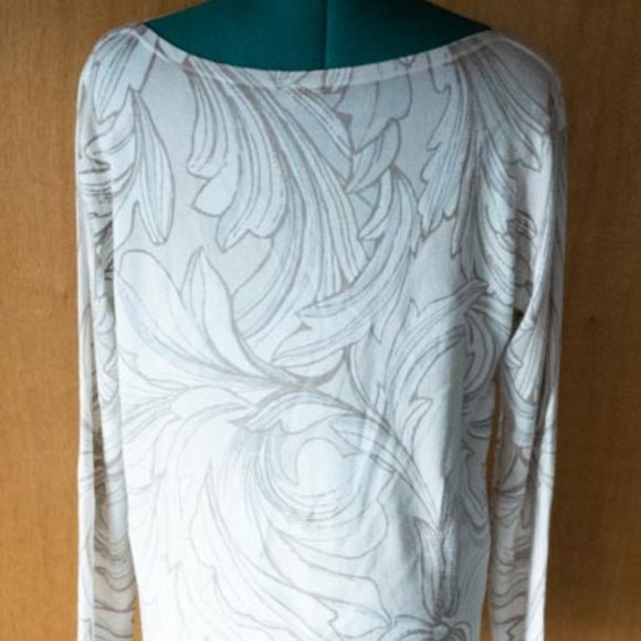 Chico's Cream w Tan Foliage Scoop Neck Woven Long Sleeve Tee womens 1 (M) - Picture 13 of 13